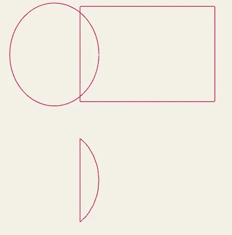 An ellipse overlapping a rectangle, and below it just the lens-shaped region where the two overlapped.