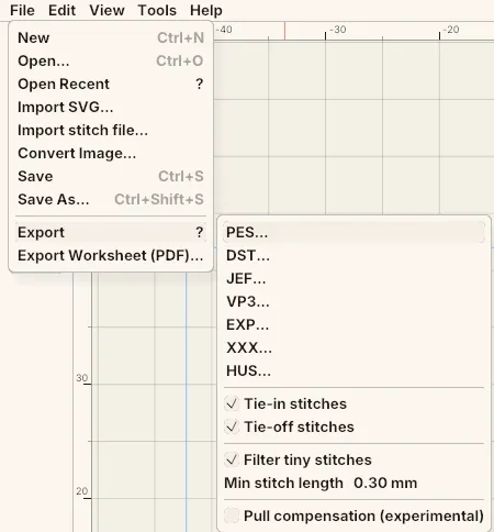The File menu’s Export options with the machine-format list.