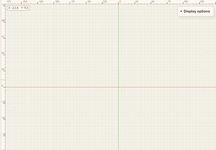 The canvas with the grid, coloured X and Y axes, and rulers along the top and left edges.