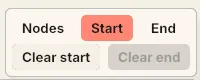 The Meta tool’s mode strip: Nodes, Start and End along the top with Start highlighted, and Clear start and Clear end buttons below.