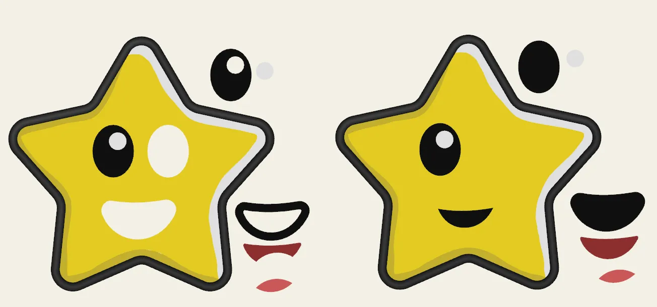 The same star artwork imported twice, side by side in Preview view — the right-hand one as drawn, the left-hand one with overlaps removed.