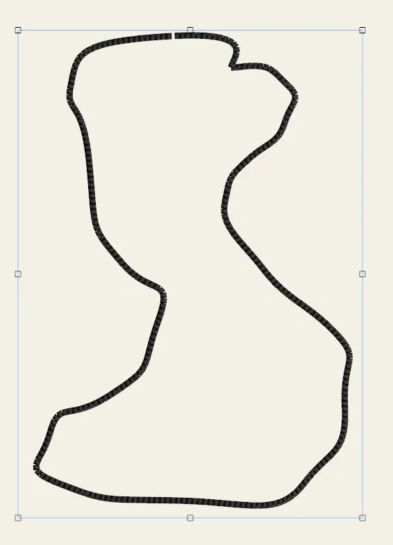 A selected object showing the bounding-box gizmo with scale and rotate handles.