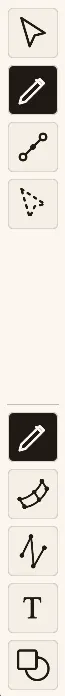 The left toolbar showing the editing tools with the create buttons at the bottom.